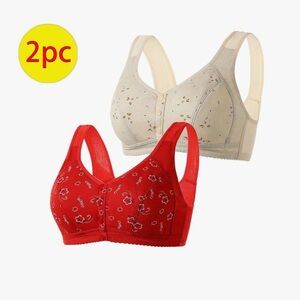 ❤️❤️Floral Print Red and Cream Bra Set lot 2 pc Box#4